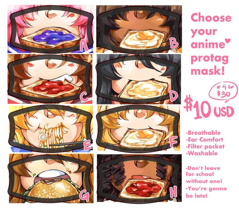 Anime Highschool Protagonist Toast Face mask